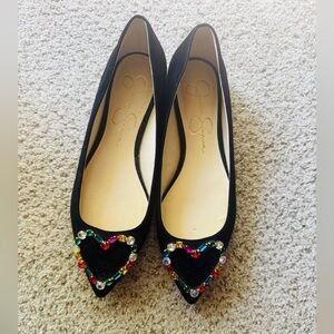 Jessica Simpson Black Flats with Colorful Embellishments